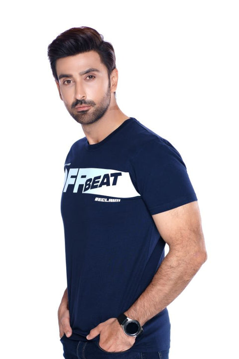 Navy Blue Offbeat Printed T-Shirt