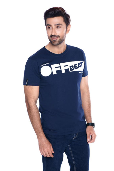 Navy Blue Offbeat Printed T-Shirt
